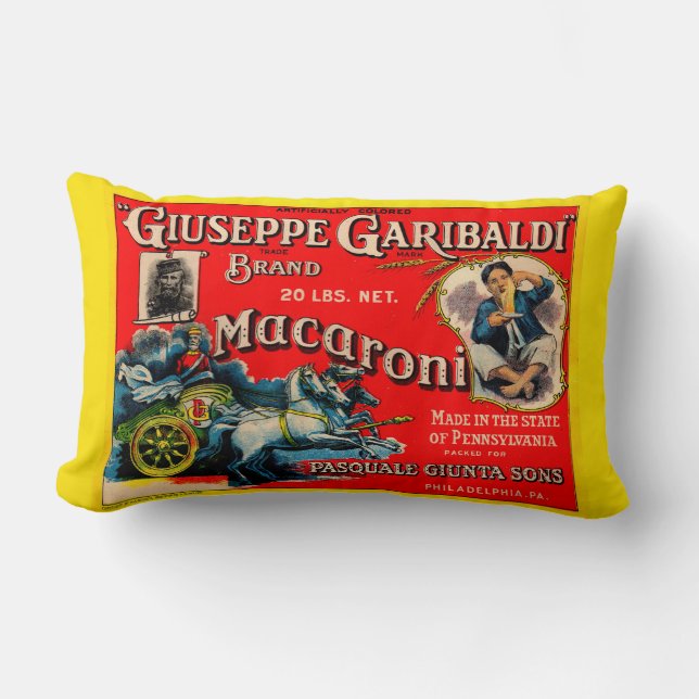 1920s Giuseppe Garibaldi macaroni label print Lumbar Pillow (Front)