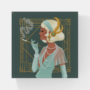 1920s Glamorous Art Deco Lady Gold Turquoise Paperweight