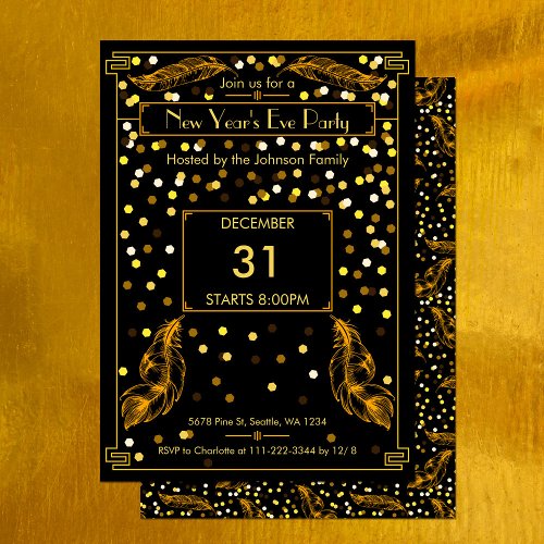 1920s Glitter Gold Art Deco New Year Party Invitation