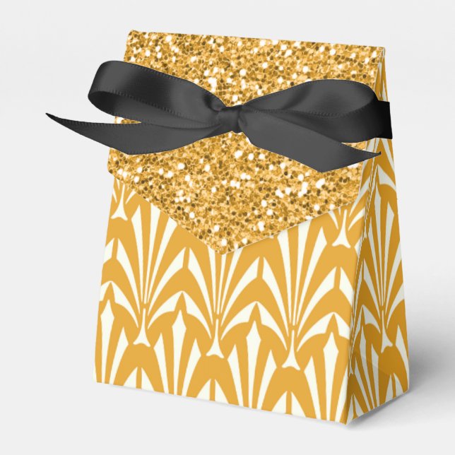 1920's Gold Glam Glitter Wedding Favor Gift Boxes (Front Side)