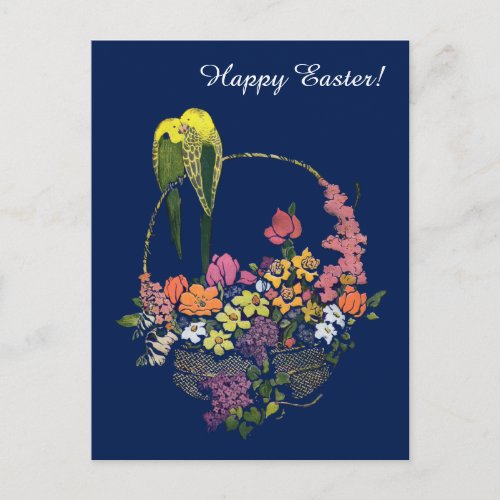 1920s Happy Easter with Basket Holiday Postcard