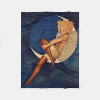 1920s hosiery ad beautiful woman on the moon fleece blanket