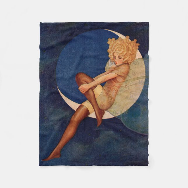 1920s hosiery ad beautiful woman on the moon fleece blanket (Front)