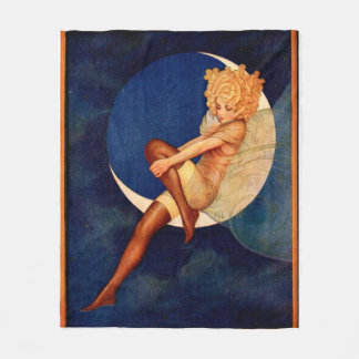 1920s hosiery ad beautiful woman on the moon fleece blanket