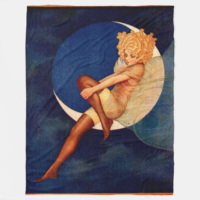 1920s hosiery ad beautiful woman on the moon fleece blanket (Front)