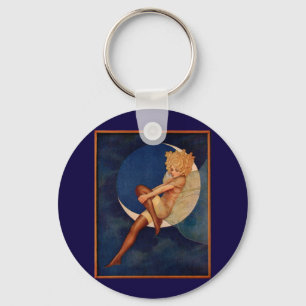 1920s hosiery ad beautiful woman on the moon keychain