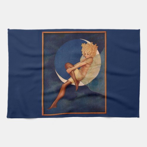 1920s hosiery ad beautiful woman on the moon kitchen towel