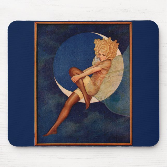 1920s hosiery ad beautiful woman on the moon mouse pad (Front)