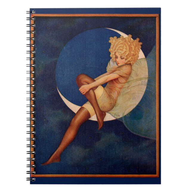 1920s hosiery ad beautiful woman on the moon notebook (Front)