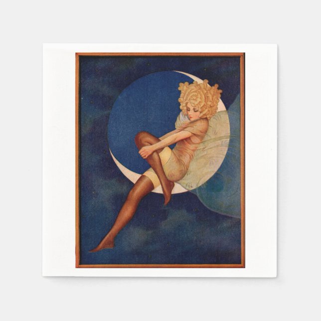 1920s hosiery ad beautiful woman on the moon paper napkins (Front)
