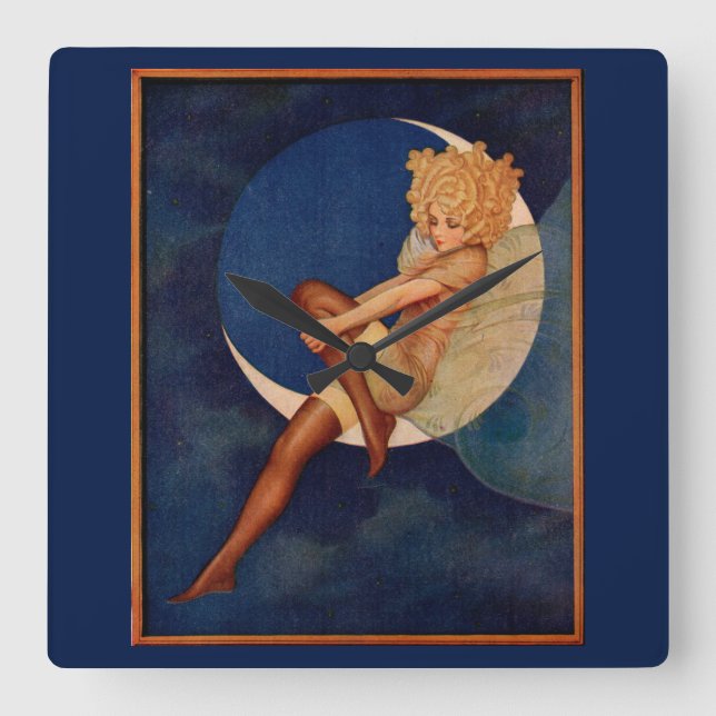 1920s hosiery ad beautiful woman on the moon square wall clock (Front)