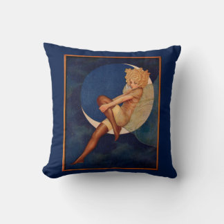 1920s hosiery ad beautiful woman on the moon throw pillow