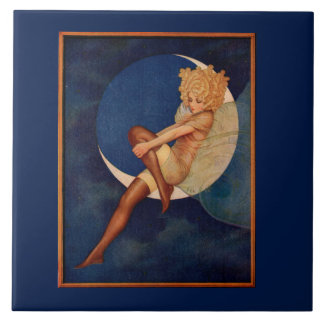 1920s hosiery ad beautiful woman on the moon tile