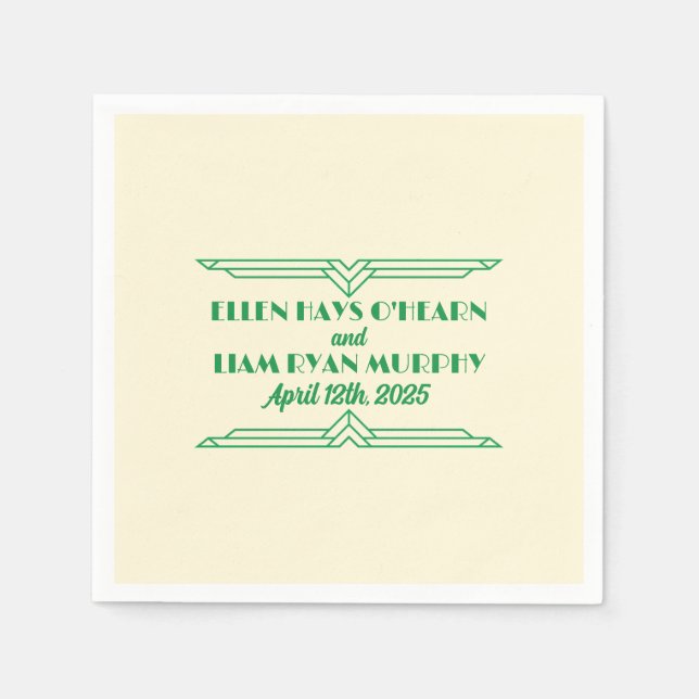 1920's Jade on Beige Wedding Cocktail Napkins (Front)