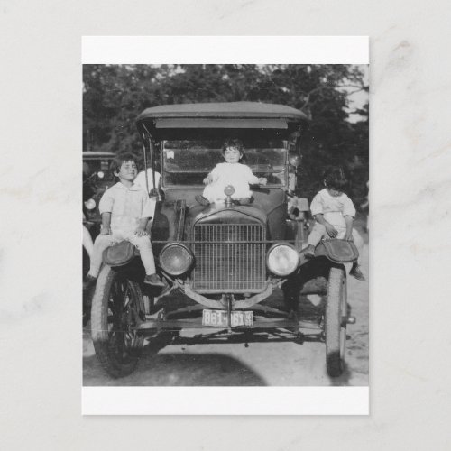 1920s Kids on Car Postcard