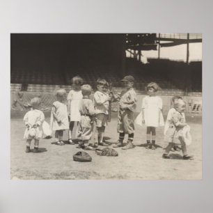 1920's Kids Playing Baseball on Major League Field Poster