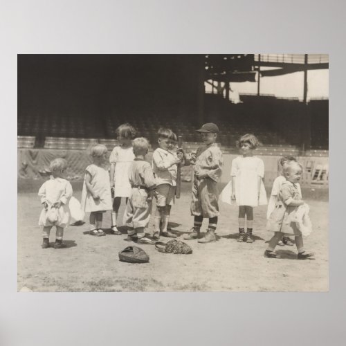 1920s Kids Playing Baseball on Major League Field Poster