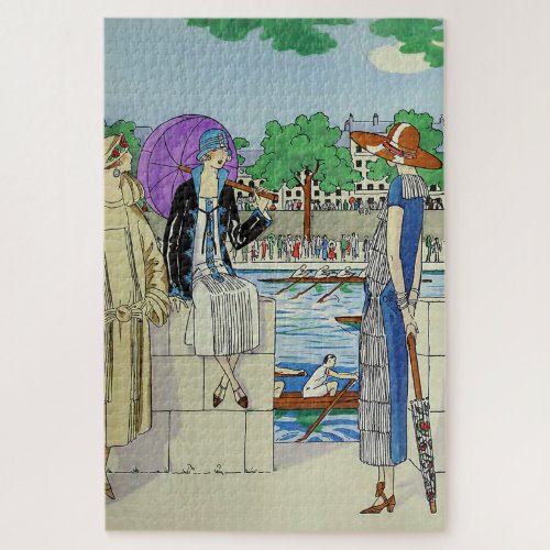 1920s Ladies at Crew Race Regatta French Art Deco Jigsaw Puzzle