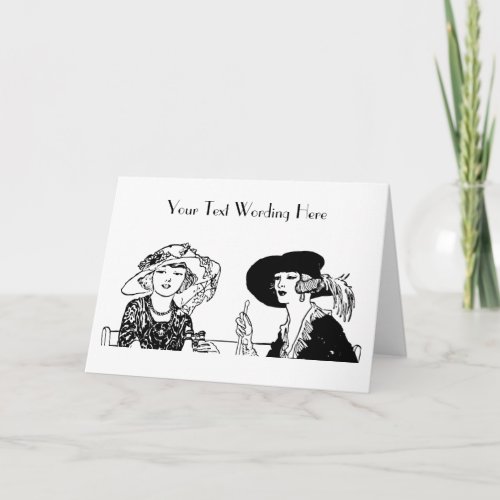 1920s Ladies Chapeau Fashion Hats Retro Dresses Card