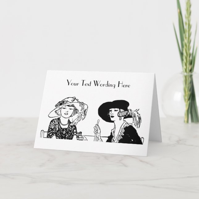 1920's Ladies Chapeau Fashion Hats Retro Dresses Card (Front)