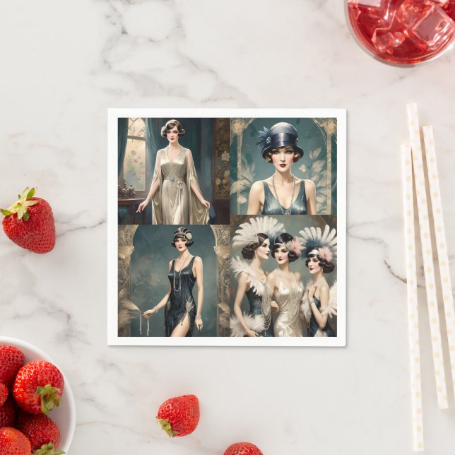 1920s Ladies Fashion Photo Collage, Napkins (Insitu)