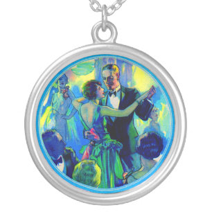1920s lady and gentleman on the dance floor silver plated necklace