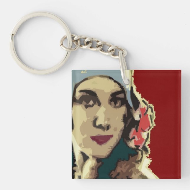 1920s Lady in a Blue Hat Pop Art Keychain (Front)