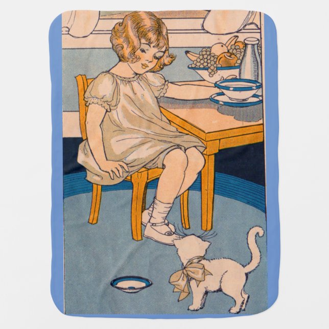 1920s little girl and her little white cat baby blanket (Front)
