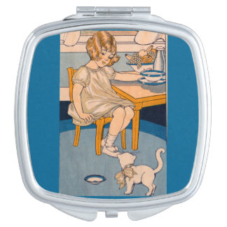 1920s little girl and her little white cat compact mirror