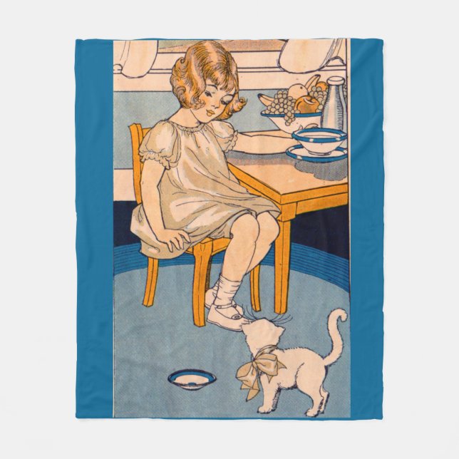 1920s little girl and her little white cat fleece blanket (Front)