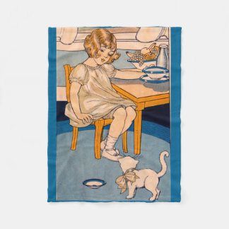 1920s little girl and her little white cat fleece blanket