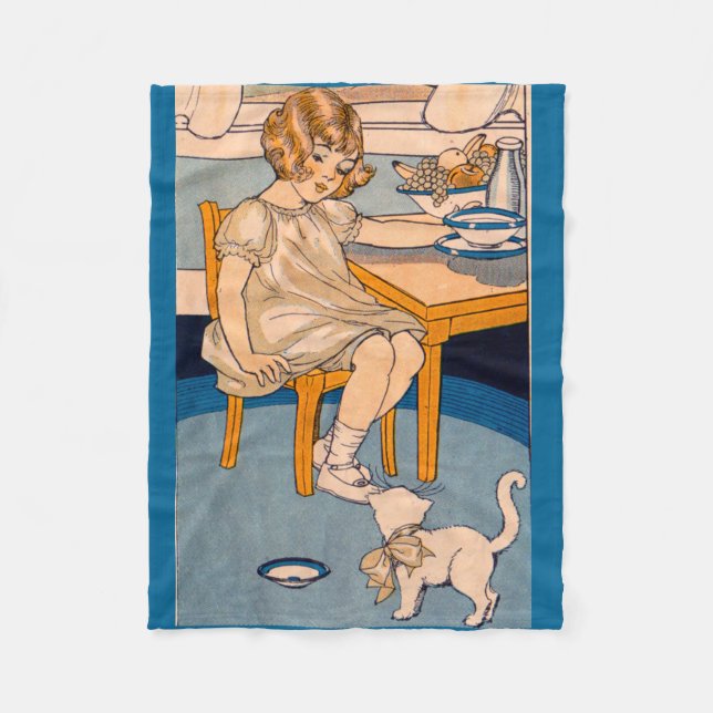 1920s little girl and her little white cat fleece blanket (Front)