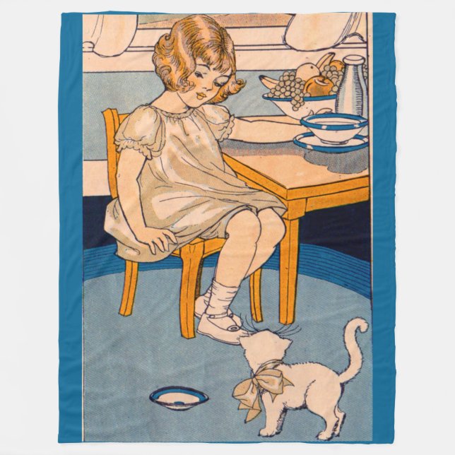 1920s little girl and her little white cat fleece blanket (Front)
