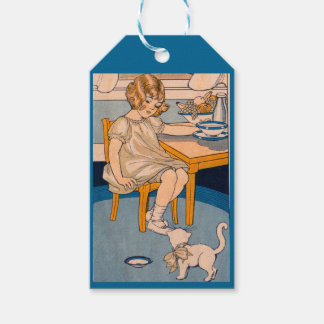 1920s little girl and her little white cat gift tags