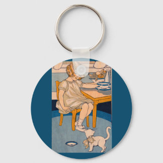 1920s little girl and her little white cat keychain