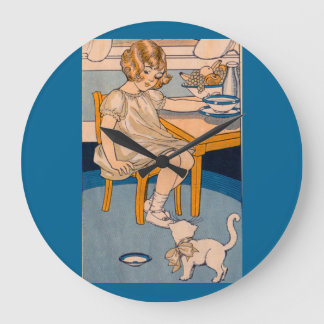 1920s little girl and her little white cat large clock