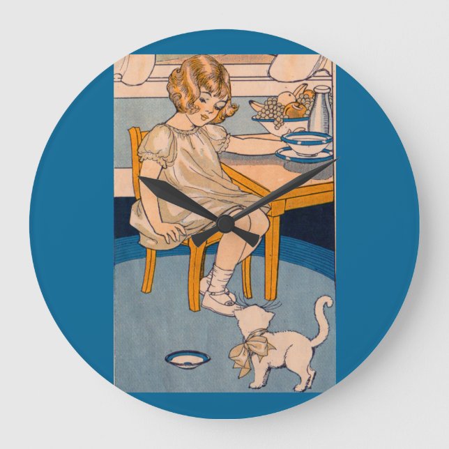 1920s little girl and her little white cat large clock (Front)