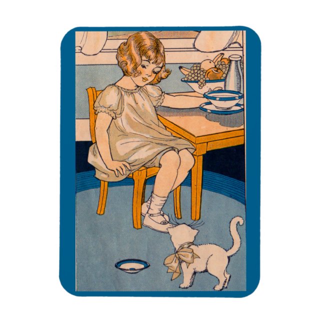 1920s little girl and her little white cat magnet (Vertical)