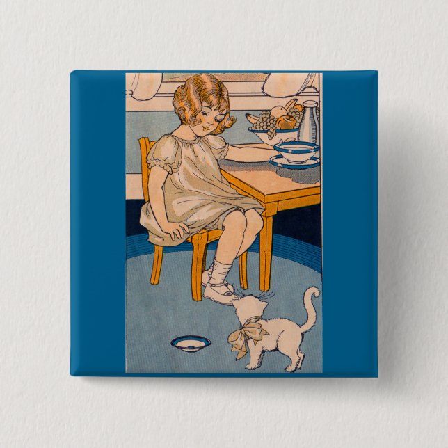 1920s little girl and her little white cat pinback button (Front)