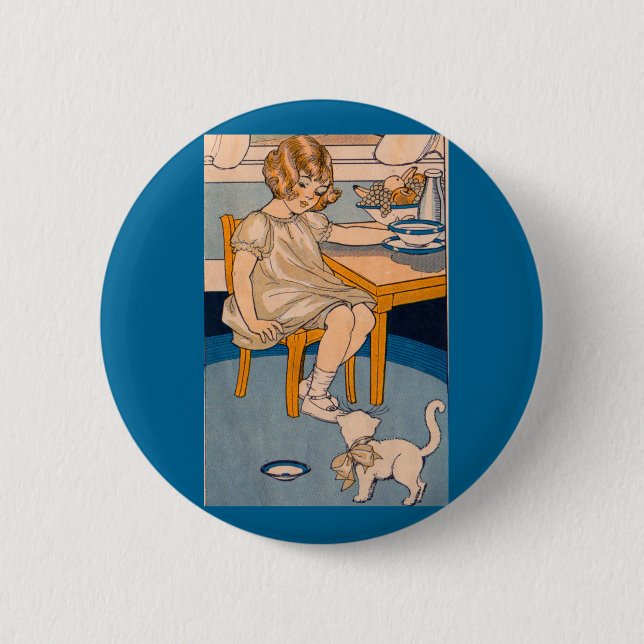 1920s little girl and her little white cat pinback button (Front)