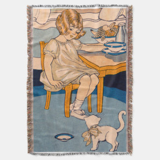 1920s little girl and her little white cat throw blanket