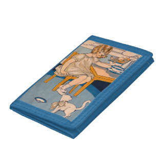 1920s little girl and her little white cat tri-fold wallet