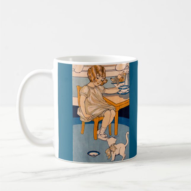 1920s little girl and little white cat coffee mug (Left)