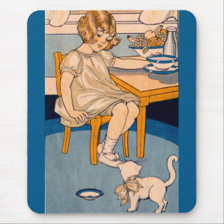 1920s little girl and little white cat mouse pad