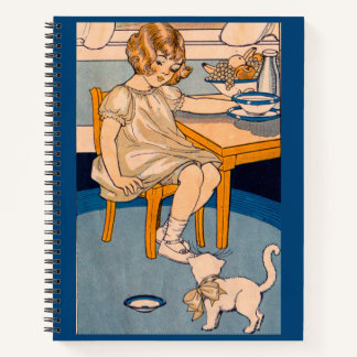 1920s little girl and little white cat notebook