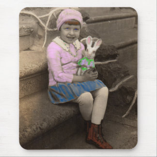 1920s little girl with bunny doll Happy Easter Mouse Pad