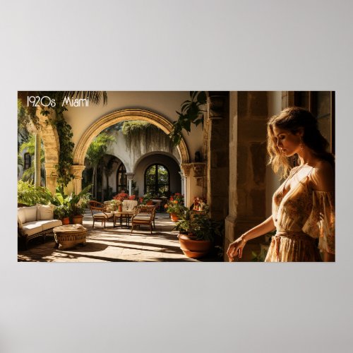 1920s Miami Spanish villa courtyard Poster