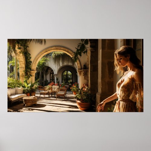 1920s Miami Spanish villa courtyard Poster