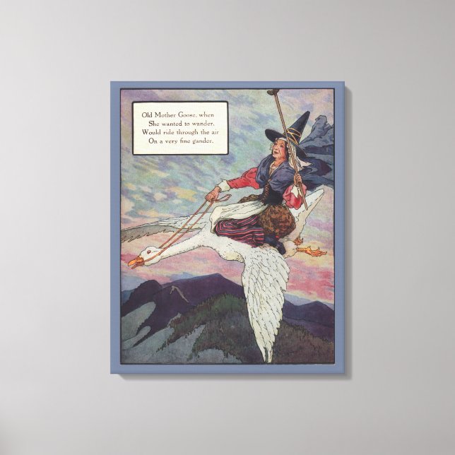 1920s Mother Goose riding her giant goose Canvas Print (Front)