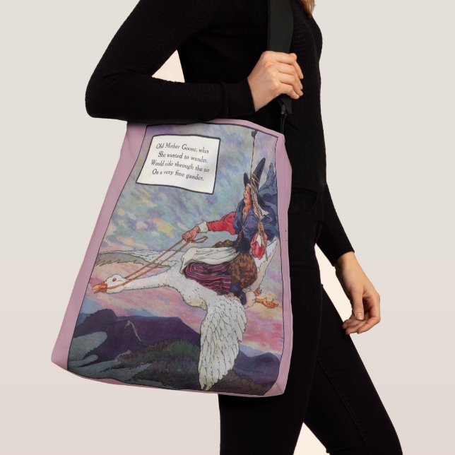 1920s Mother Goose riding her giant goose Crossbody Bag (Close Up)